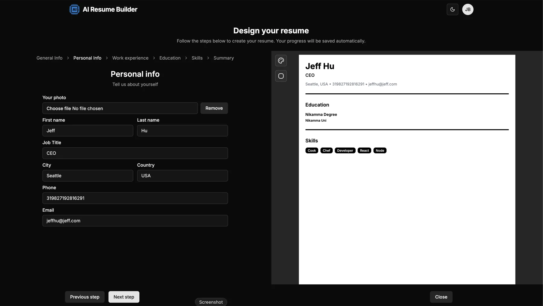 Step-by-step builder with live preview