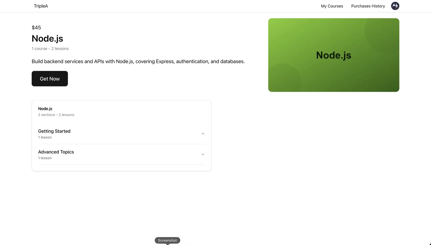 Course landing page