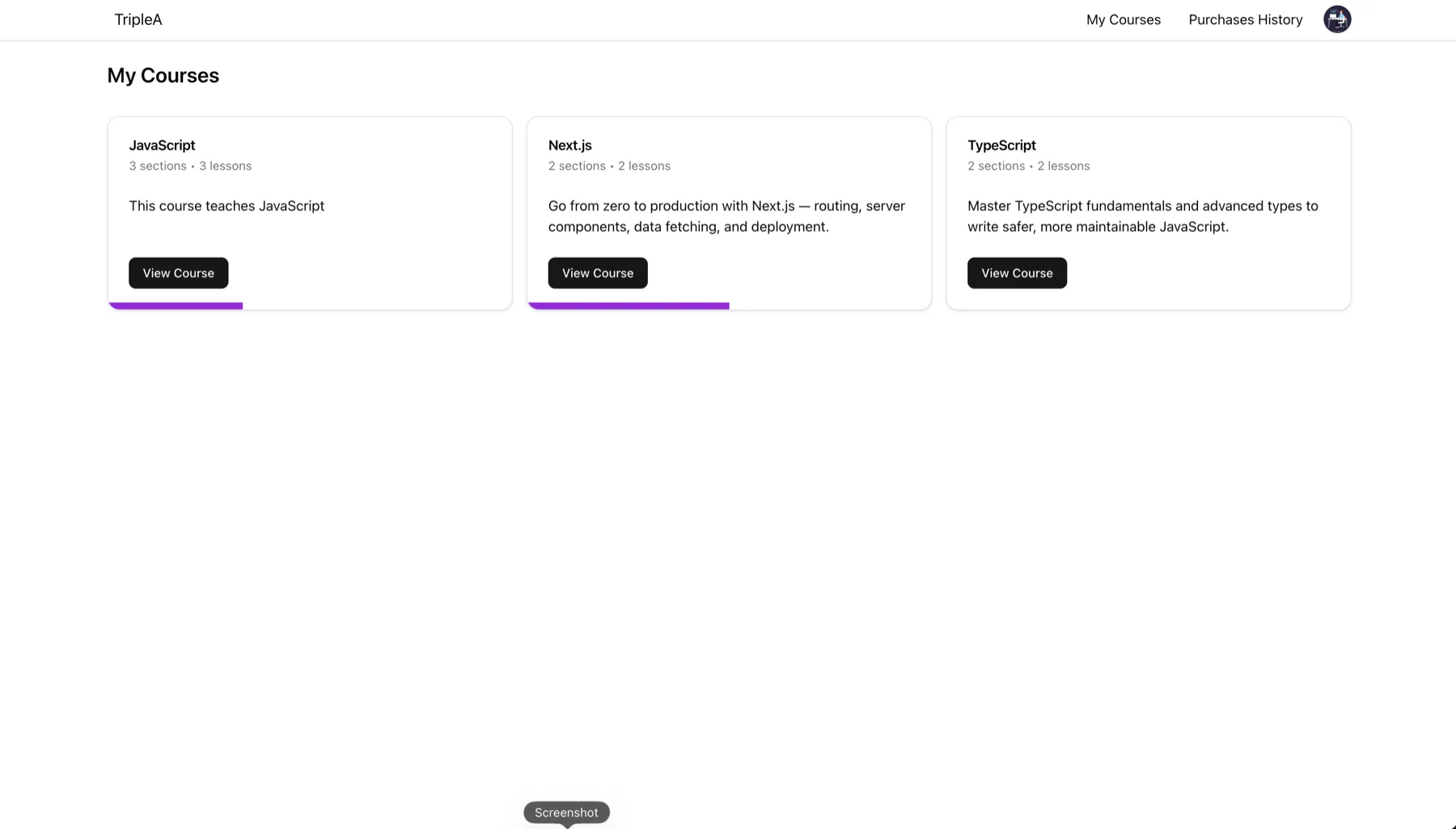 My Courses dashboard